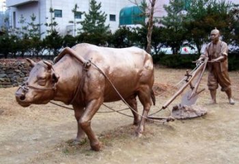 農耕牛雕塑廠家 仿銅色效果 不銹鋼農耕牛雕塑定制