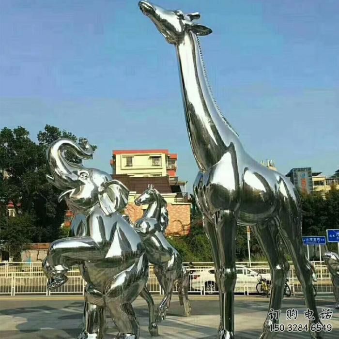 長頸鹿雕塑廠家 光面拋光系列 不銹鋼長頸鹿雕塑加工商