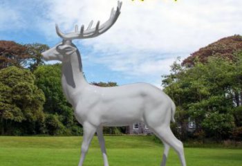 白色梅花鹿雕塑廠家，草地?cái)[放 不銹鋼梅花鹿雕塑小品