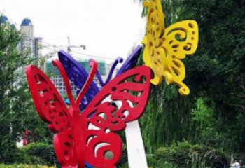 彩色蝴蝶雕塑廠家 草地昆蟲擺件 不銹鋼蝴蝶雕塑廠家生產