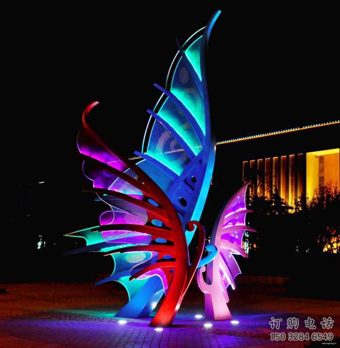燈光蝴蝶雕塑廠家 夜景美陳系列 不銹鋼燈光蝴蝶雕塑制作