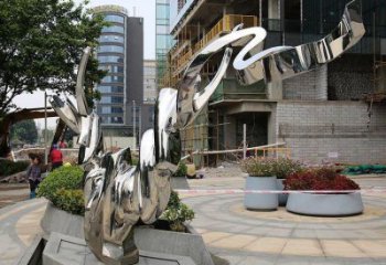 抽象貓雕塑 不銹鋼抽象藝術景觀雕塑