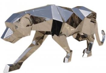 幾何豹子雕塑 鏡面不銹鋼幾何動物雕塑