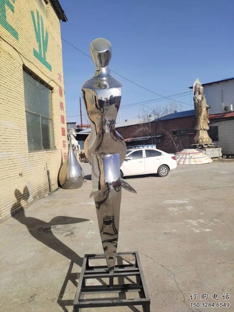 抽象美人魚雕塑 鏡面人物 不銹鋼抽象美人魚雕塑