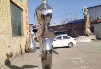 抽象美人魚雕塑 鏡面人物 不銹鋼抽象美人魚雕塑