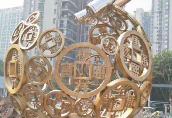 銅錢球雕塑廠家 鏤空規格 不銹鋼銅錢球雕塑
