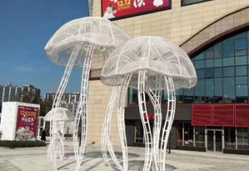 水母雕塑 鏤空生物主題 不銹鋼鏤空水母雕塑廠家