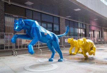 幾何獵豹雕塑 街頭切面小品 商業(yè)街幾何獵豹雕塑廠家