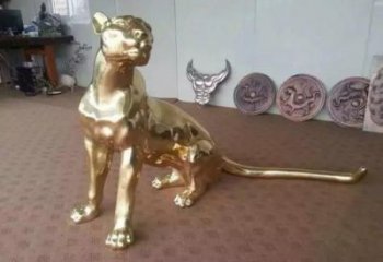 鍍金獵豹雕塑 酒店室內(nèi)擺件 仿真鍍金獵豹雕塑廠家