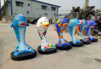 風景區海豚雕塑廠家 中式室內擺件 卡通彩繪海豚雕塑