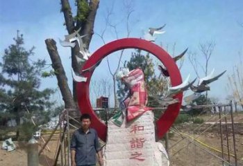 抽象白鴿雕塑廠家 創(chuàng)意村口擺件 戶外彩繪白鴿雕塑