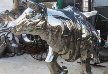 步行街犀牛雕塑廠家 創意鍛造擺件 戶外鏡面犀牛雕塑