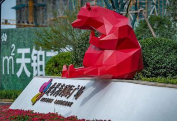 幾何狗熊雕塑廠家 中式室內(nèi)擺件 草地切面狗熊雕塑
