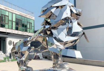 幾何雄獅雕塑廠家 賓館大門口小品 玄關鏡面雄獅雕塑
