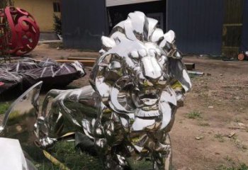 玄關雄獅雕塑廠家 現代創意擺件 風景區鏡面雄獅雕塑