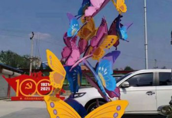 烤漆彩蝶雕塑廠家 戶外賓館擺件 抽象剪影彩蝶雕塑