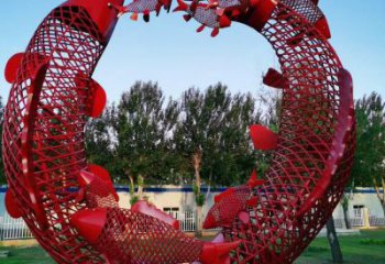 鏤空金魚雕塑廠家 現代抽象擺件 草地切面金魚雕塑