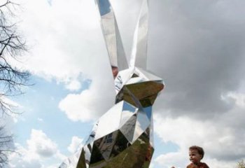 幾何玉兔雕塑廠家 中式戶外擺件 草地切面玉兔雕塑