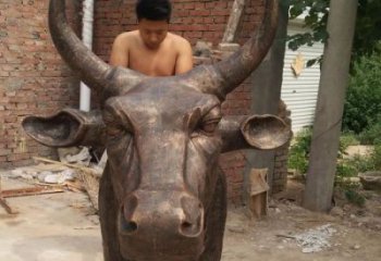 仿古牛頭雕塑廠家 戶外賓館小品 玄關(guān)彩繪牛頭雕塑