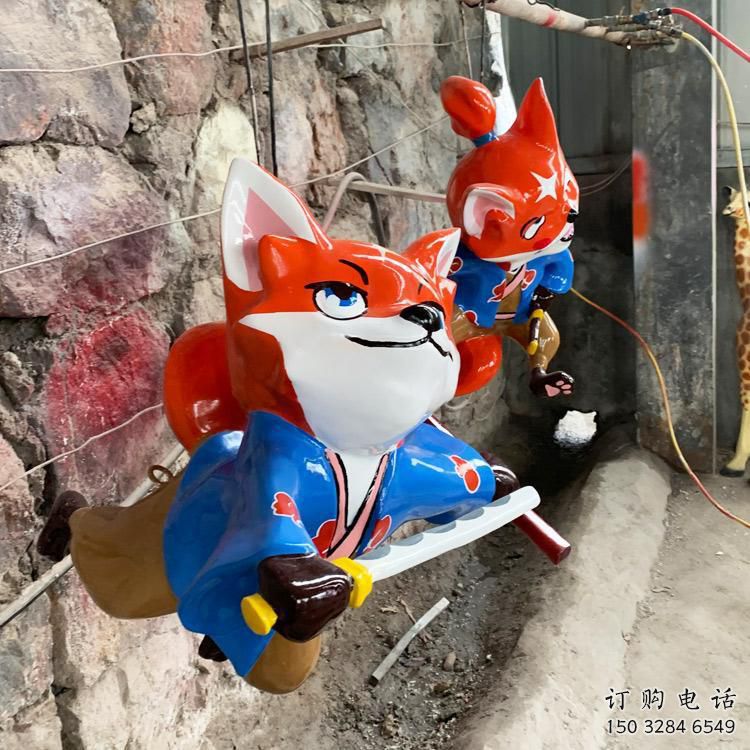 彩繪狐貍雕塑廠家 大型抽象擺件 風景區仿真狐貍雕塑