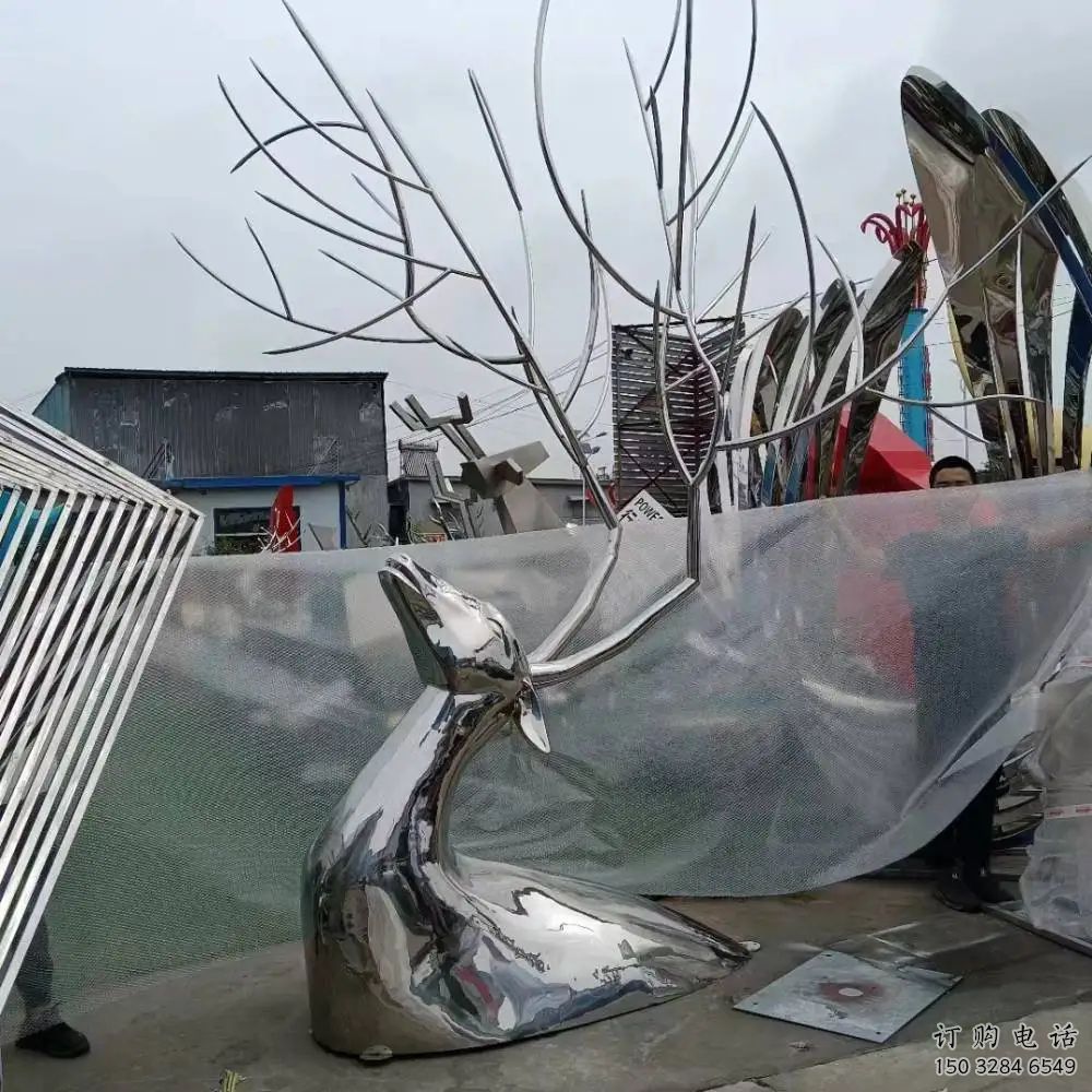 鏡面鹿頭雕塑廠家 大型仿真擺件 風(fēng)景區(qū)戶(hù)外鹿頭雕塑