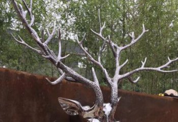 抽象鹿角雕塑廠家 創(chuàng)意村口擺件 玄關(guān)鏡面鹿角雕塑