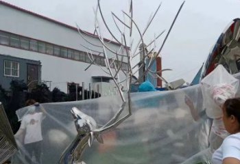 切面鹿頭雕塑廠家 現代抽象擺件 商場幾何鹿頭雕塑