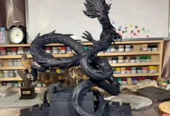 玄關蛟龍雕塑廠家 創意鑄造擺件 大型仿古水龍雕塑