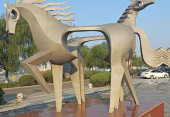 別墅區跑馬雕塑廠家 卡通噴漆小品 戶外鏤空跑馬雕塑