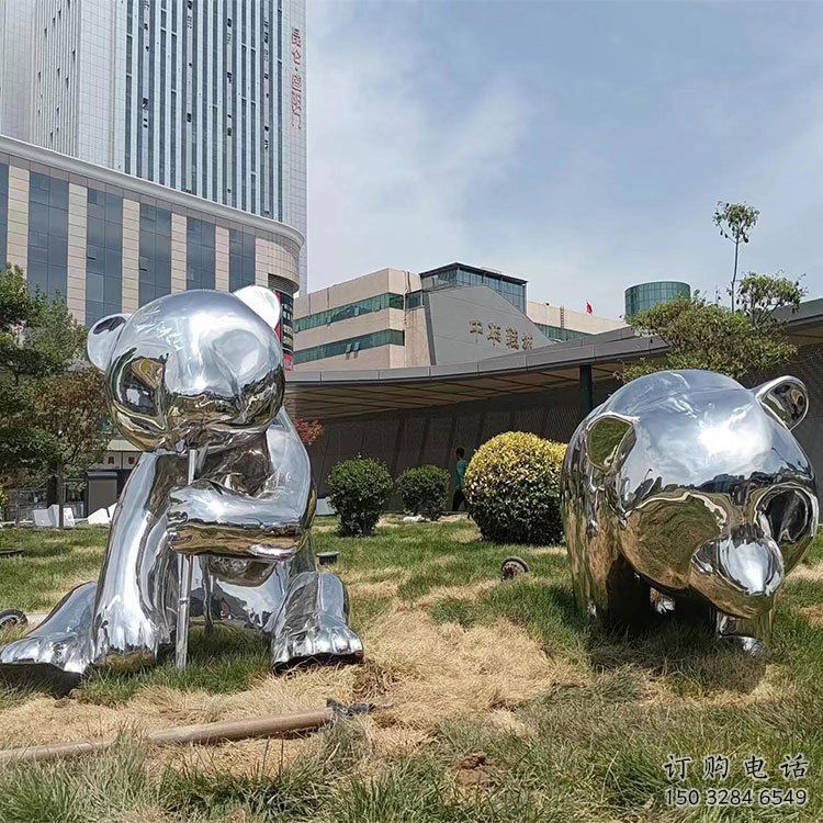 異形大熊貓雕塑廠家 現代創意擺件 酒店拉絲大熊貓雕塑