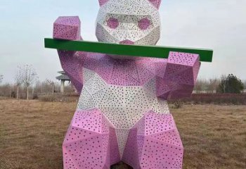 鏤空大熊貓雕塑廠家 現代抽象擺件 草地切面大熊貓雕塑