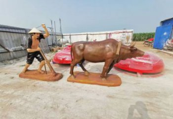 街道耕牛雕塑廠家 創(chuàng)意村口小品 大型彩繪耕牛雕塑