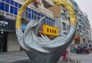 幾何魚(yú)跨環(huán)雕塑廠家 中式創(chuàng)意擺件 戶外現(xiàn)代魚(yú)跨環(huán)雕塑