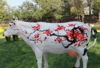 抽象花牛雕塑廠家 公園創(chuàng)意擺件 戶外彩繪花牛雕塑