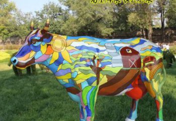 噴漆花牛雕塑廠家 卡通廣場小品 草地彩繪花牛雕塑