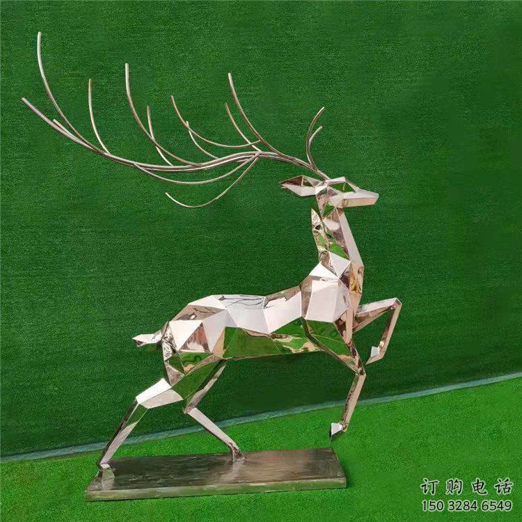 戶外小鹿雕塑廠家 大型抽象擺件 公園鏡面小鹿雕塑