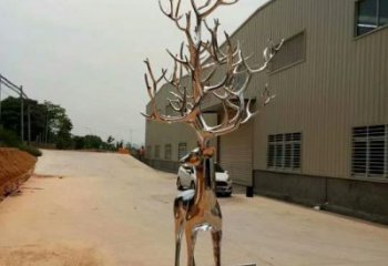 風景區小鹿雕塑廠家 中式創意擺件 大型鏡面小鹿雕塑