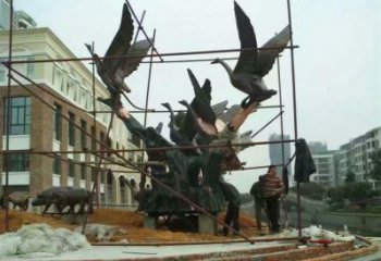 仿古大雁雕塑廠家 現(xiàn)代抽象小品 戶外彩繪大雁雕塑