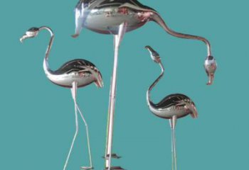 商場火烈鳥雕塑廠家 中式戶外小品 酒店鏡面火烈鳥雕塑