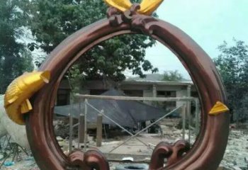 噴漆魚(yú)跨環(huán)雕塑廠家 戶外廣場(chǎng)小品 草地切面魚(yú)跨環(huán)雕塑