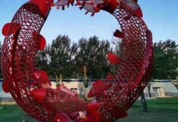 鏤空魚(yú)跨環(huán)雕塑廠家 現(xiàn)代抽象擺件 戶外切面魚(yú)跨環(huán)雕塑