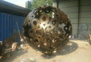 噴漆球體雕塑廠家 中式村口小品 鏤空不銹鋼球體雕塑