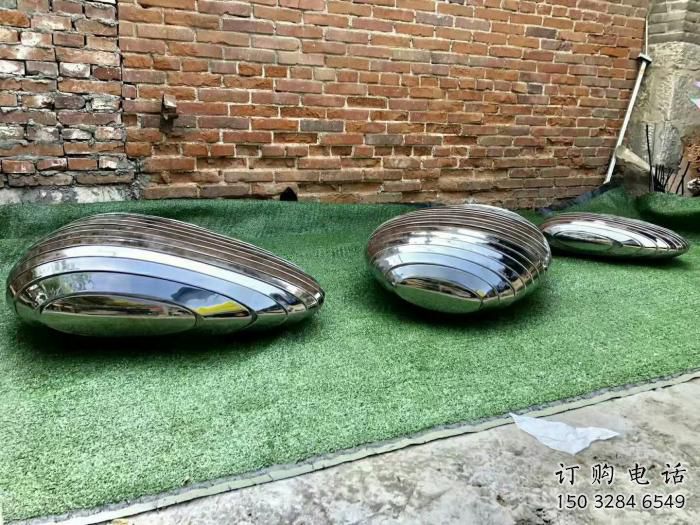 廣場鵝卵石雕塑廠家 現代公園小品 鏡面不銹鋼鵝卵石雕塑