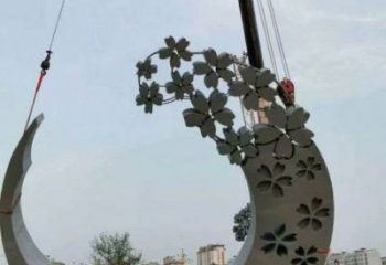 歐式月牙形雕塑廠家 抽象擺件 現代不銹鋼月牙形雕塑生產