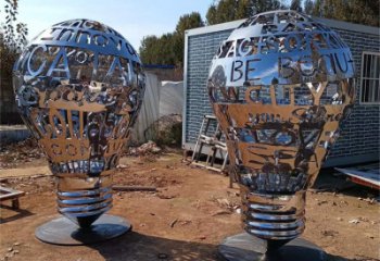 鏡面電燈泡雕塑廠家 烤漆擺件 大型不銹鋼電燈泡雕塑生產