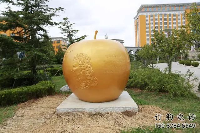 噴漆金蘋果雕塑廠家 中式小品 草地不銹鋼金蘋果雕塑廠