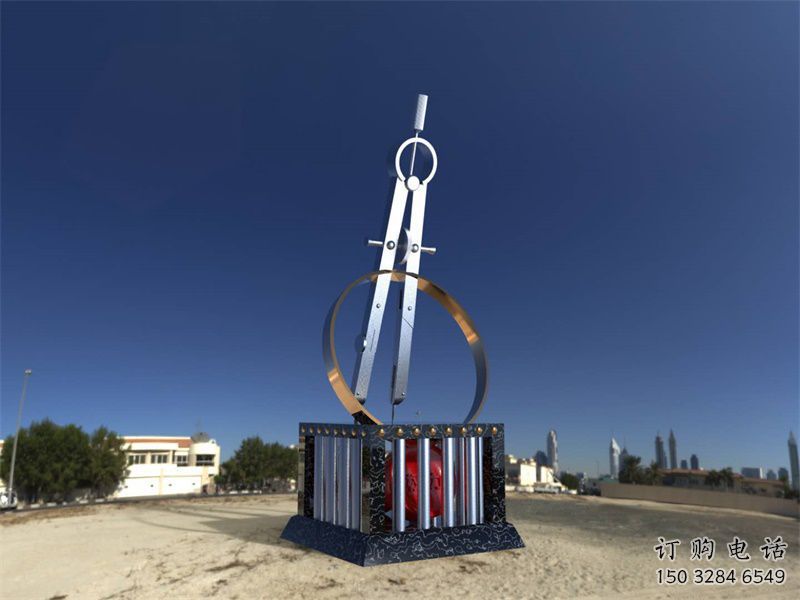 鏡面圓規雕塑廠家 烤漆大型擺件 戶外不銹鋼圓規雕塑廠