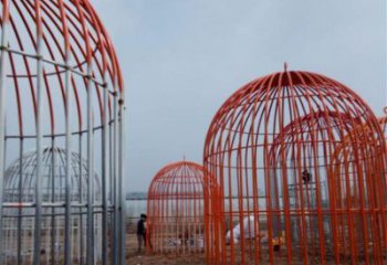 拉絲籠子雕塑廠家 鏤空創意擺件 別墅區不銹鋼籠子雕塑廠