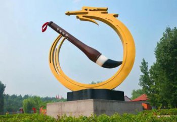 商業街毛筆雕塑廠家 戶外擺件 烤漆不銹鋼毛筆雕塑廠