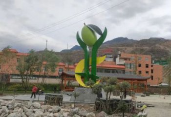 現代青果雕塑廠家 大型別墅區擺件 創意不銹鋼青果雕塑定做
